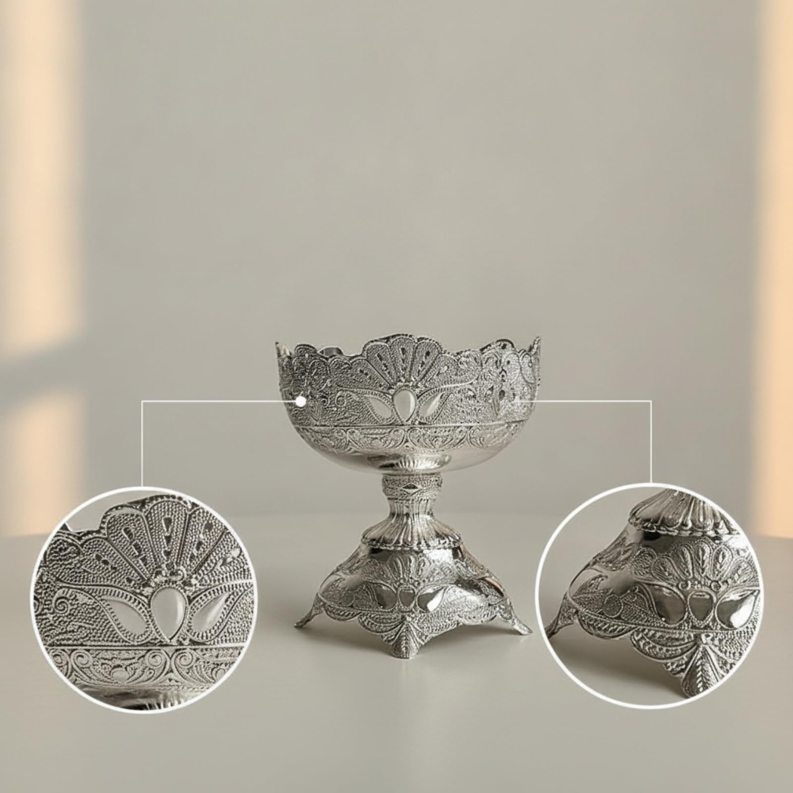 Industrielle Schale mit Silbernem Finish Und Aufwendiger Gravur als Elegante Präsentationsschale für Kleine Snacks Und Fingerfood für Einladungen Und Familienfeiern
