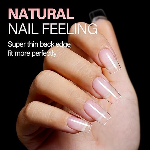 Vista 59 de AILLSA Puntas de uñas medianas de almendra, uñas acrílicas medio mate, gel transparente, cobertura completa, preliminadas, uñas postizas