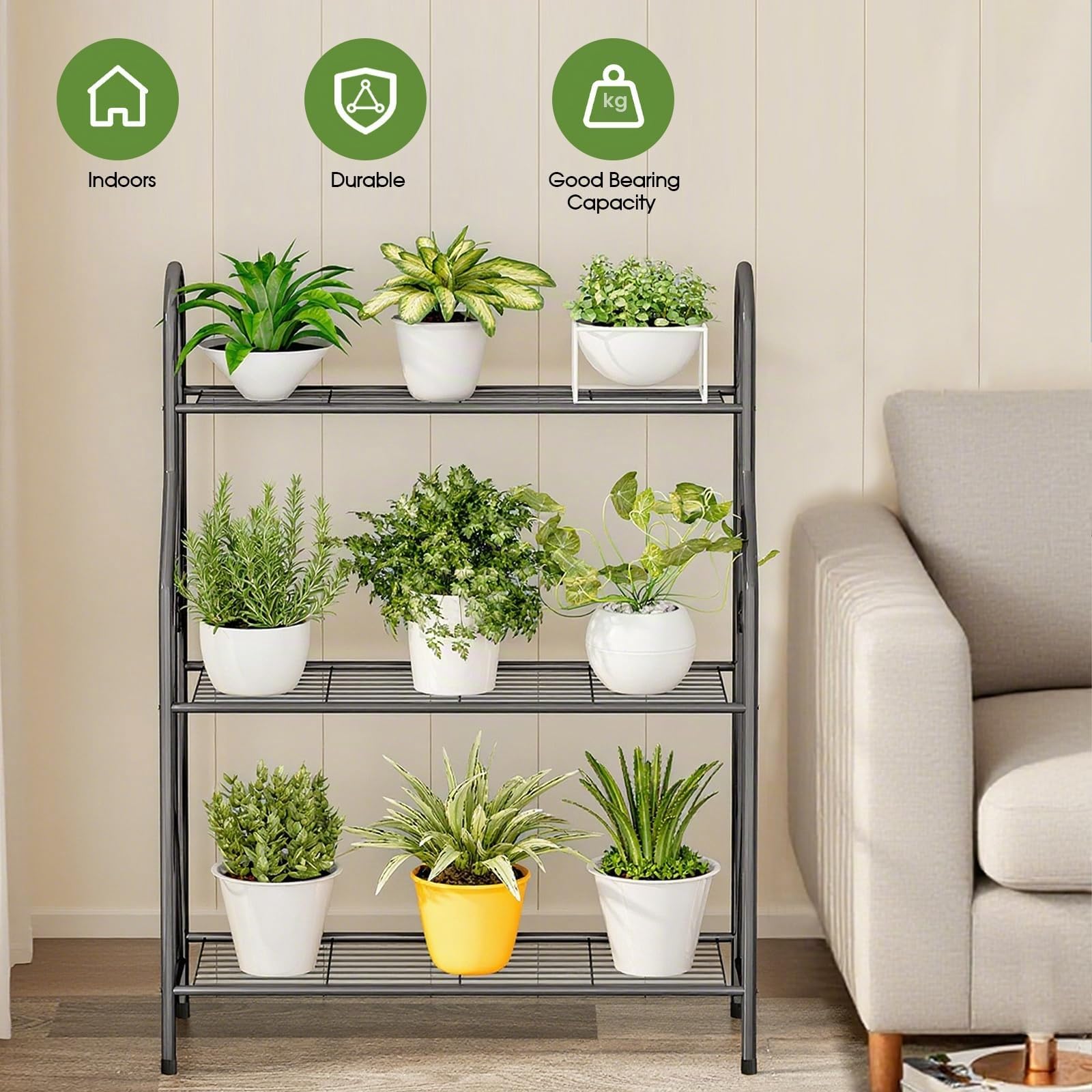 Support pour plantes à 3 niveaux, étagère échelle en métal pour plantes d'intérieur et d'extérieur, étagère étanche pour le salon, le balcon, le jardin