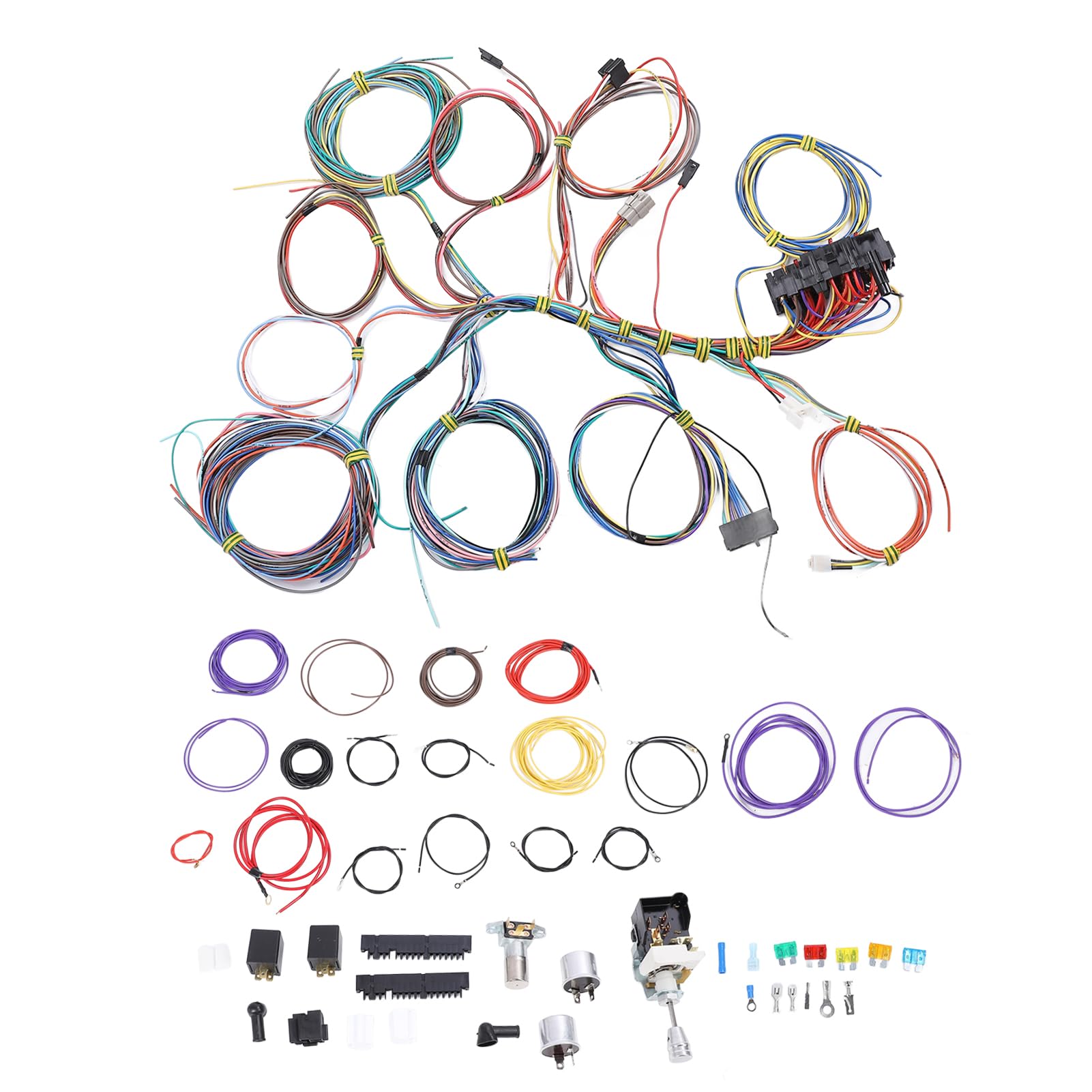 Kit cablaggio universale a 22 circuiti con fusibile e istruzioni di installazione per qualsiasi veicolo a 12 Volt