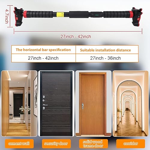 Miniatura 3 de 1 tubo de acero + barra horizontal de espuma en la puerta con medidor de nivel (23.9 a 49.7 pulgadas, bloqueo de engranajes)