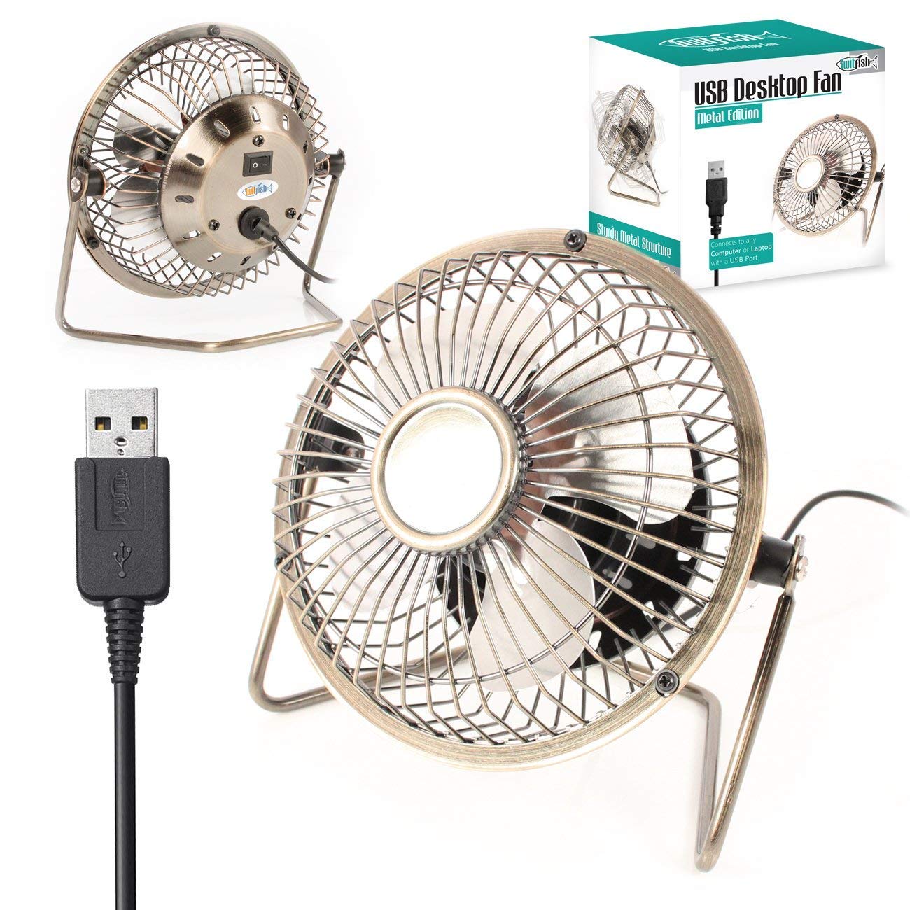 USB Small Fan Mini Silent Cooling Fan for Laptop PC Plug and Play Edition with 360 Rotation - Aluminum 4 inch