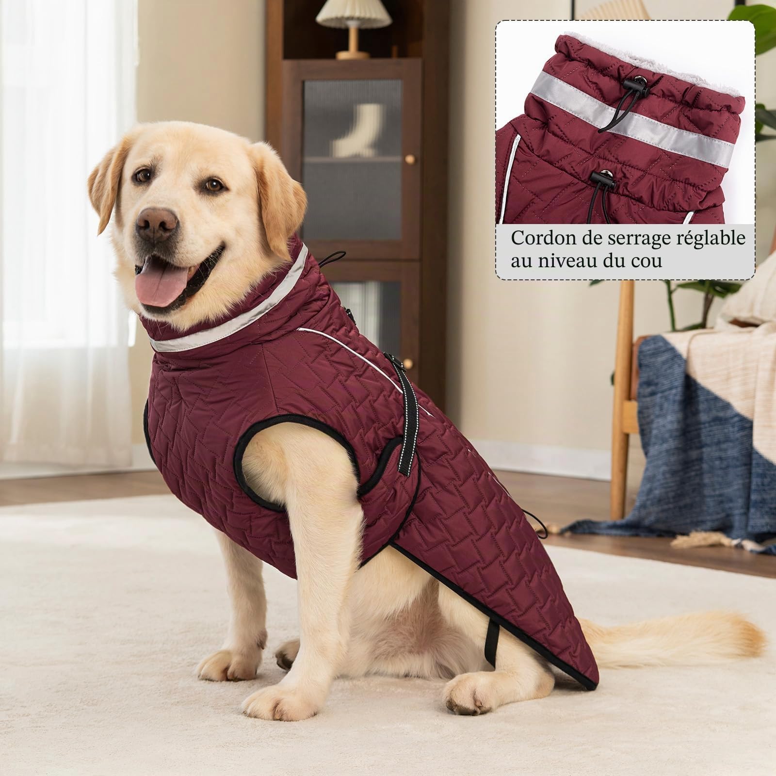 Manteau Chien Imperméable avec Harnais Manteaux Imperméables pour Chiens Doudoune Doublé Polaire Manteau Chien Hiver Réfléchissante Ajustable Veste pour Chiens de Petite Moyen et Grande Taille