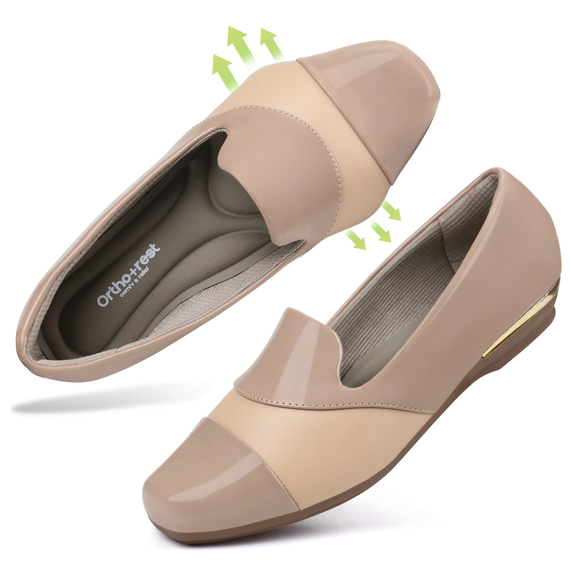 Ortho+rest Damskie buty ortopedyczne, haluksy, mokasyny z wkładką ortopedyczną (37, kolor cielisty)