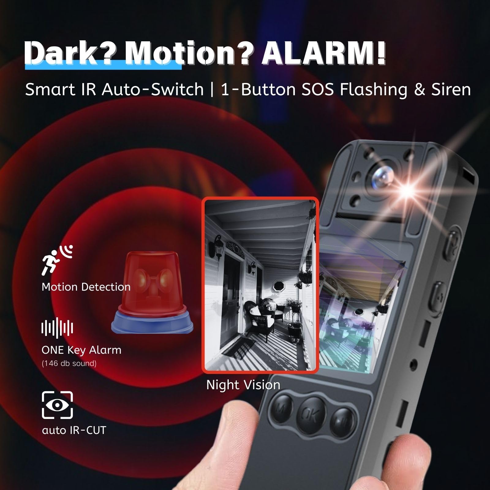 128G Caméra corporelle 1080P avec Objectif Rotatif de 180°, caméra de Sport avec 6 Heures d'autonomie de Batterie, Vision Nocturne, caméra Portable pour Animaux domestiques (H82-1080P-128G)