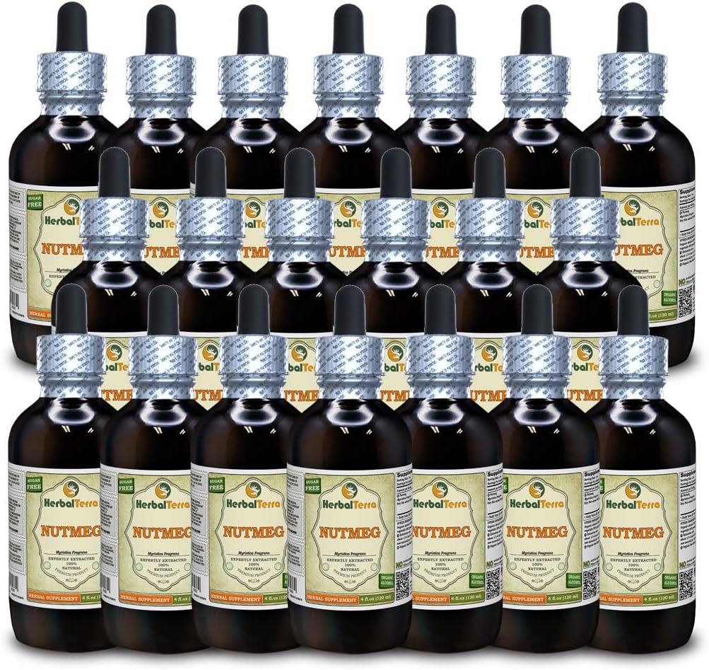 Nutmeg (Myristica Fragrans) Tincture, Organic Dried Nuts Liquid Extract (Brand Name: HerbalTerra, Proudly Made in USA) 20x4 fl.oz (20x120 ml)