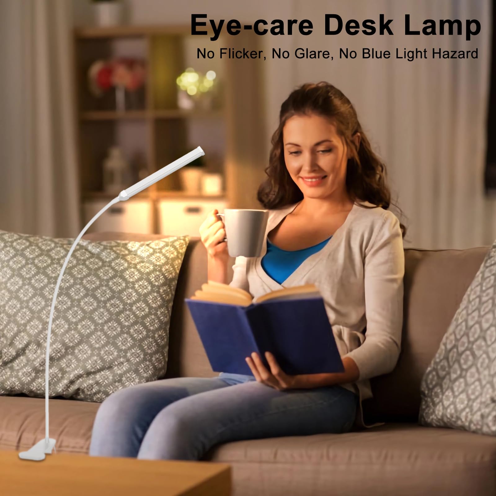 Mojimdo Lampka biurkowa 77 LED z pilotem [Imponująca moc świetlna] 70CM Lampka zaciskowa, 3 kolory & 10 poziomów jasności, 360° Elastyczna z ładowarką USB