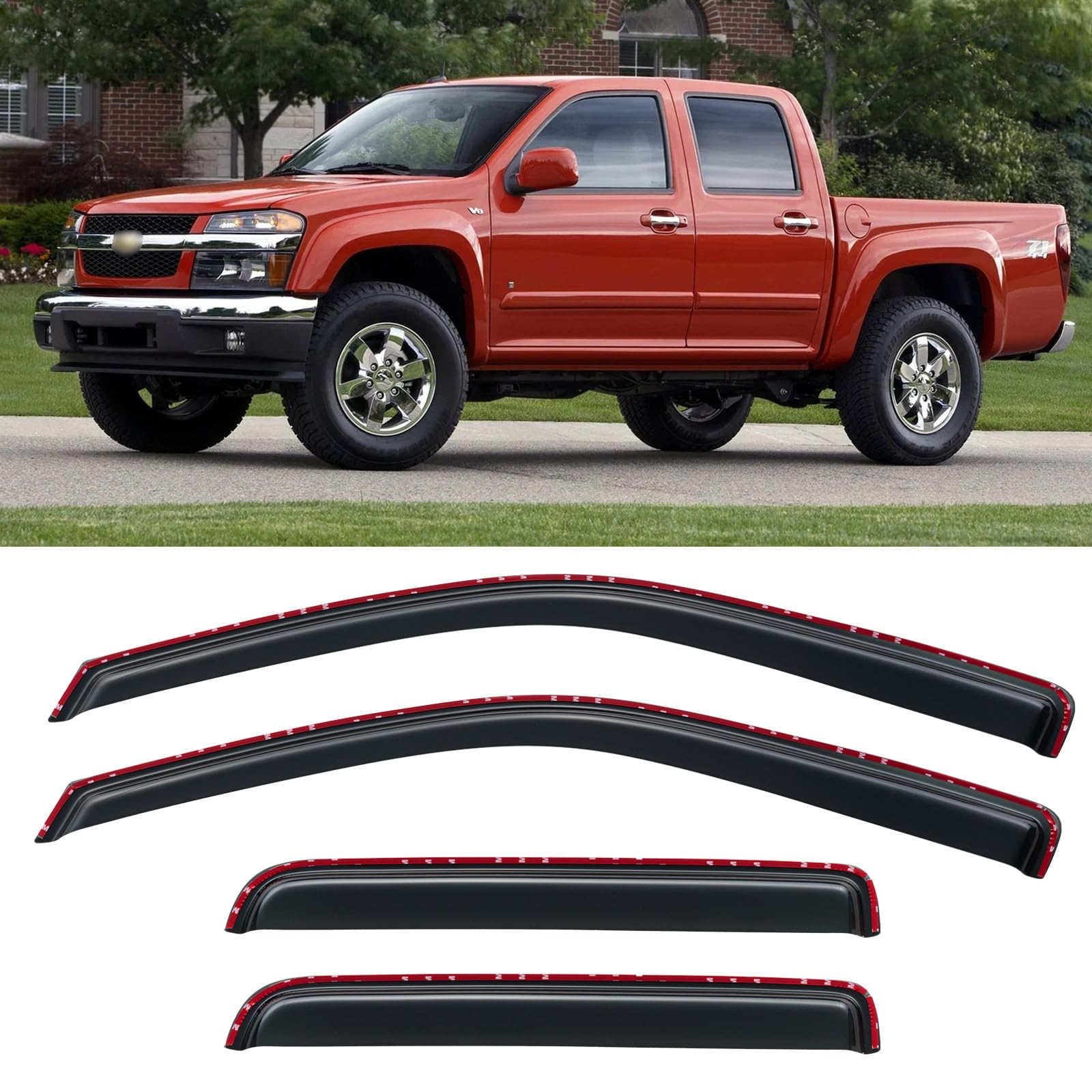 Window Visors Rain Guards for 2004-2012 Chevy Colorado/GMC Canyon Crew Cab | in-Channel Window Vent Wind Deflectors Visors Shades Protectors for 04 05 06 07 08 09 10 11 12 Colorado/Canyon CrewCab