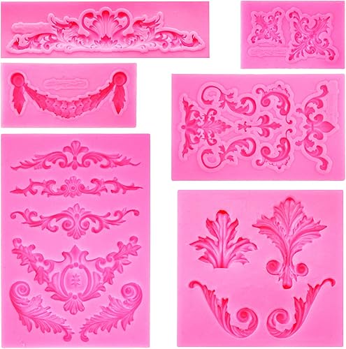 Rainmae Molde de silicona para filigrana de estilo barroco para decoración de borde de tartas de flores esculpidas 3D decoración de cupcakes joyas