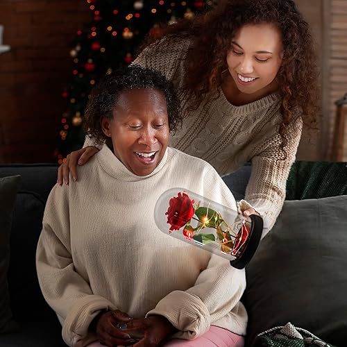 Miniatura 2 de Rosa en una cúpula de cristal La Bella y la Bestia Encantada Rosa de Seda Roja Luz LED Regalo Romántico Película Tema Fiesta Día de la Madre Día de