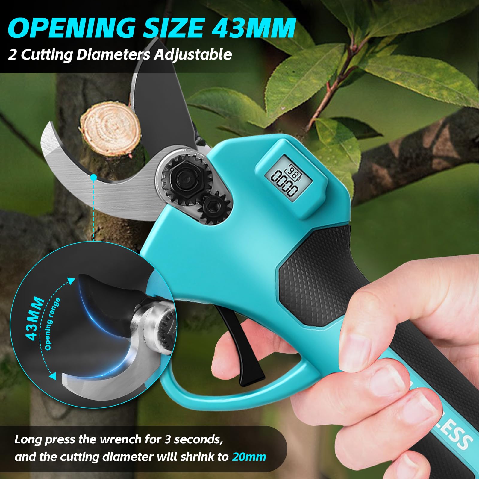 panthem 2 in 1 Akku Astschere Teleskop Elektrische Gartenschere Kompatibel mit Makita 18 V, Maximale Reichweite bis 4.1 m, 43 mm Schnittöffnung, Bürstenlosen Motor mit 2x4000mAh Batterien