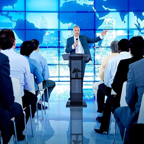 Vista 7 de Geetery Podio de acrílico transparente, púlpito de iglesia con estante de almacenamiento, púlpitos de aula para conferencias, discursos de iglesia