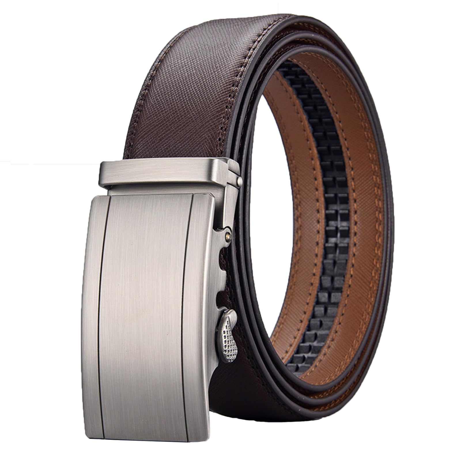 Leather Belts for Men, NAWOKEENY Quick Release Ratchet Belts, Adjustable Comfort Click Belts, Automatic Buckle Leather Ratchet Belt for Jeans Pants Golf Trousers (1.37" * 51.2" Gift Box)