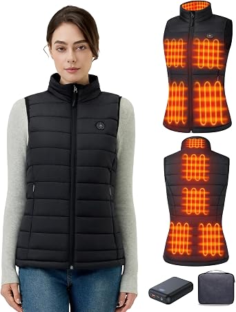 Heated Vest Women, 9 Heating Zones, Horizontal Quilting, Nylon