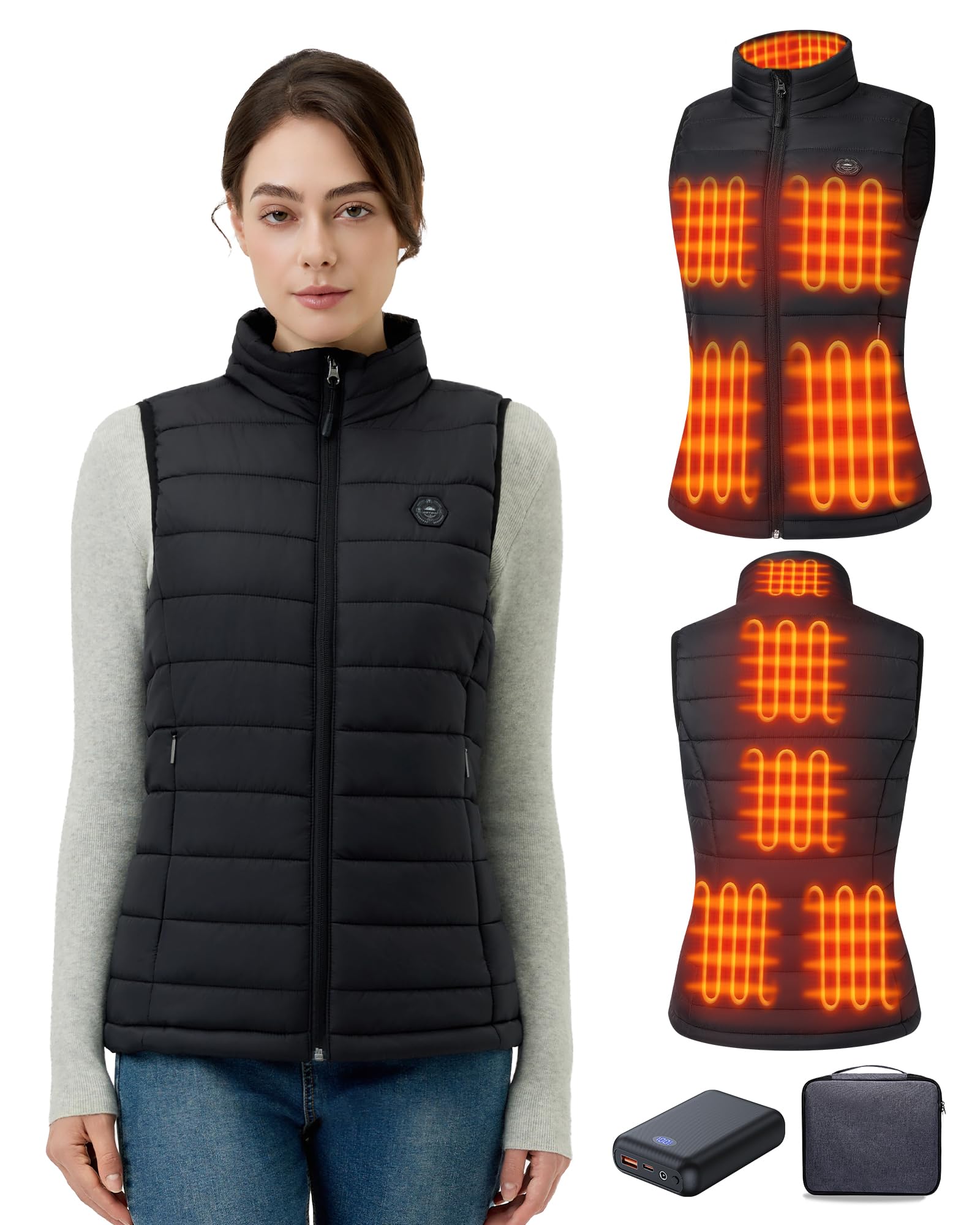Heated Vest Women, 9 Heating Zones, Horizontal Quilting, Nylon