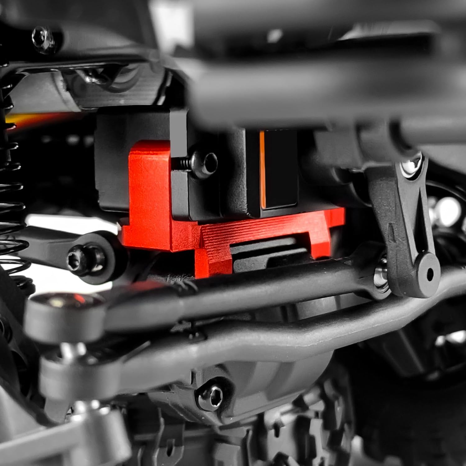 RCHUBAM RC Servo Mount 1/18 Aluminum RC Steering Servo Mount Bracket Black/Red Compatible with 1/18 HPI Venture HILUX RC Off-Road Crawler Car Upgrade Parts (Red)