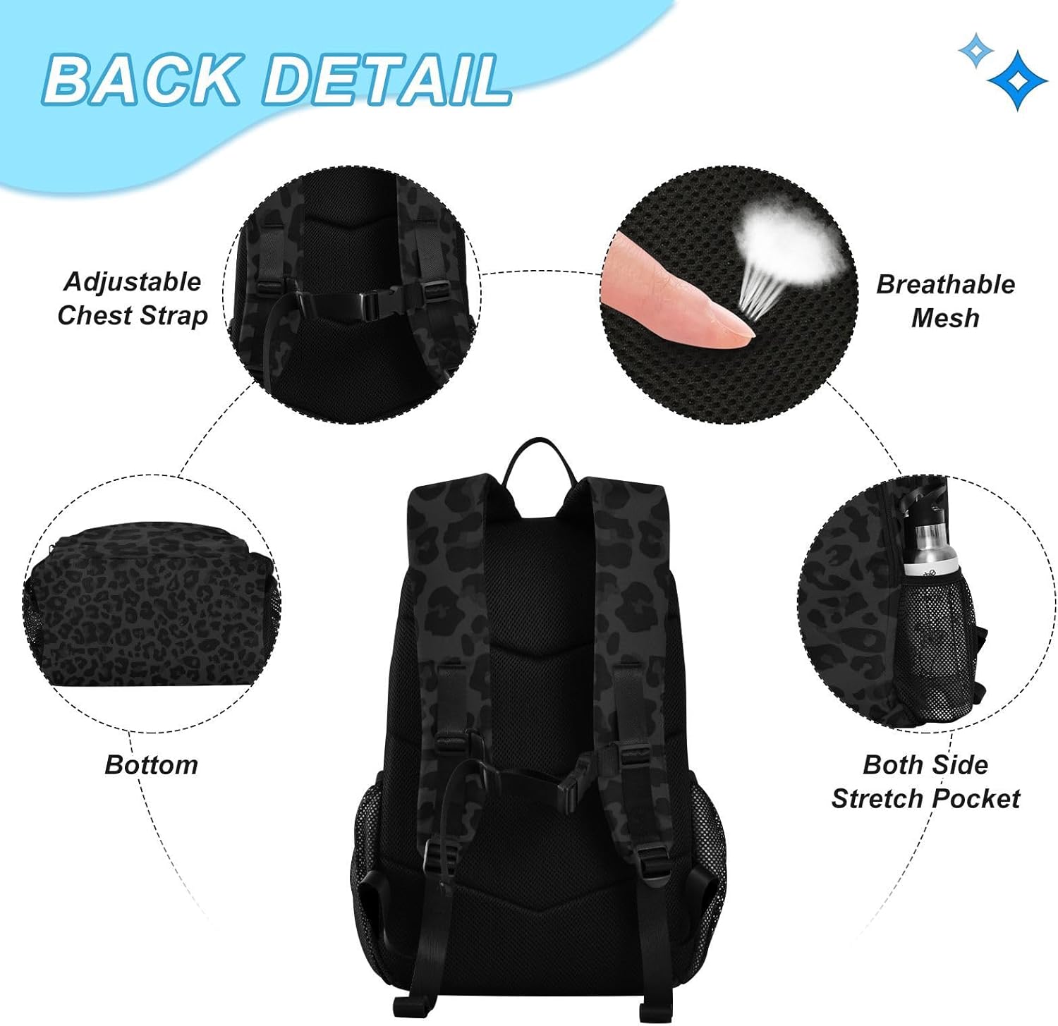 SUABO Backpack Lunch Bag Set for Boys Girls, Black Leopard Middle-School Elementary Bookbags, 2Pcs School Bag with Lunch Bag - Image 3
