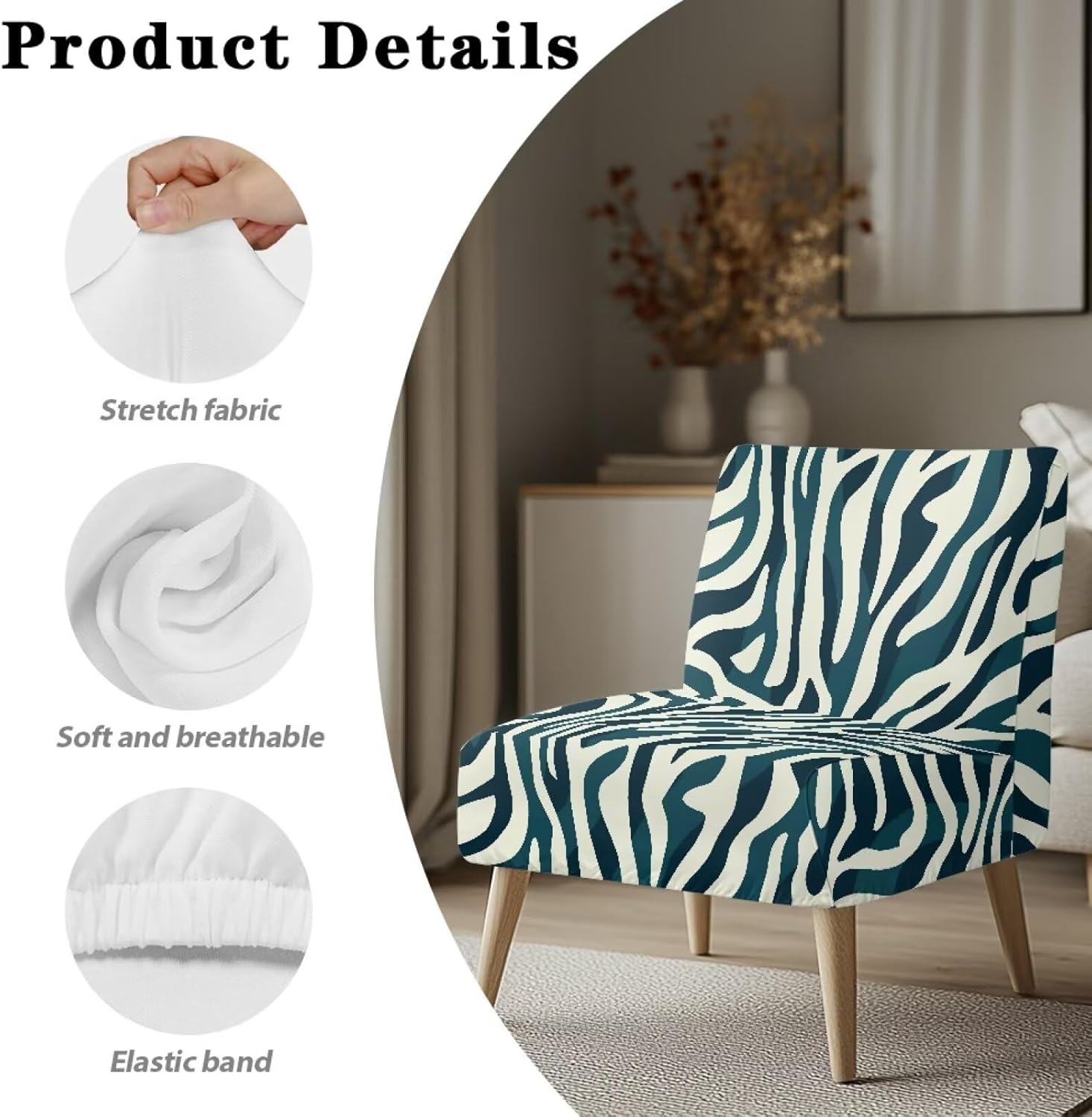 Blue Stripes Armless Accent Slipper Chair Cover Slipcover,Armless Chair Covers Slipcover,Stretch Removable Non-Slip Silp Cover for Accent Chair Without Arms for Living Dining Room