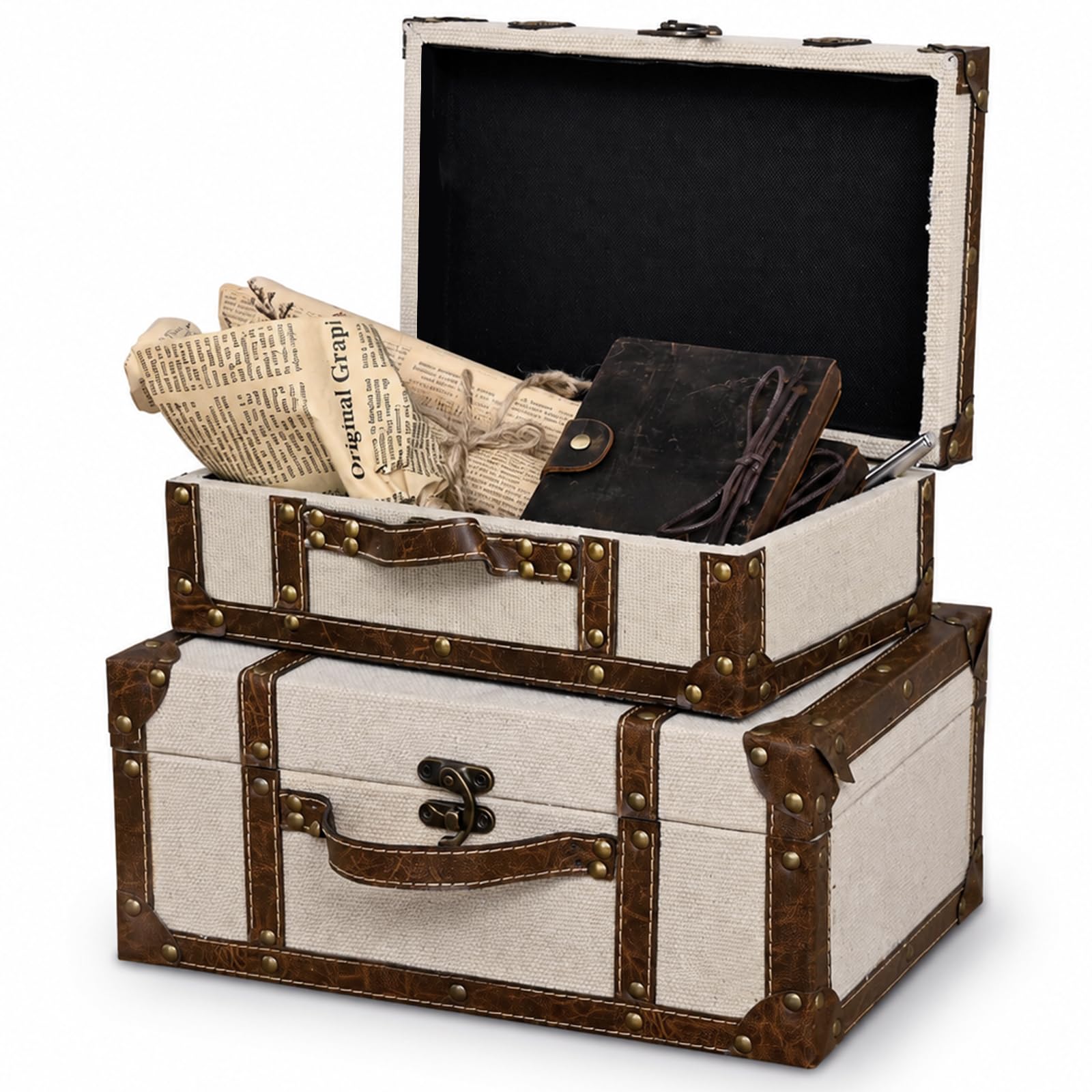 Amazon.com: DECOR4SEASON Vintage Linen Fabric Decorative Box Set