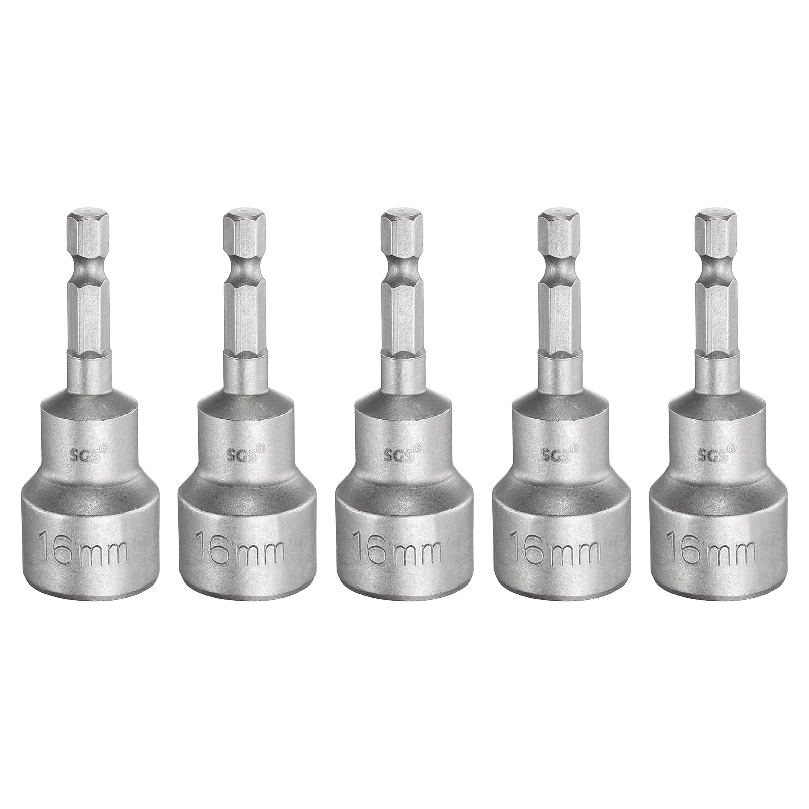 sourcing map 5pcs Nut Driver Drill Bit 16mm Metric Socket 1/4" Hex Shank 2.56" (65mm) Long Magnetic 6-Point Sockets Quick Change CR-V Steel Bolt Setters for Power Drill Drivers