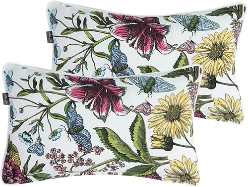 Miniatura 2 de Almohadas lumbares resistentes al agua para muebles de patio, juego de 2 almohadas decorativas de 12 x 20 pulgadas con relleno, reposacabezas con