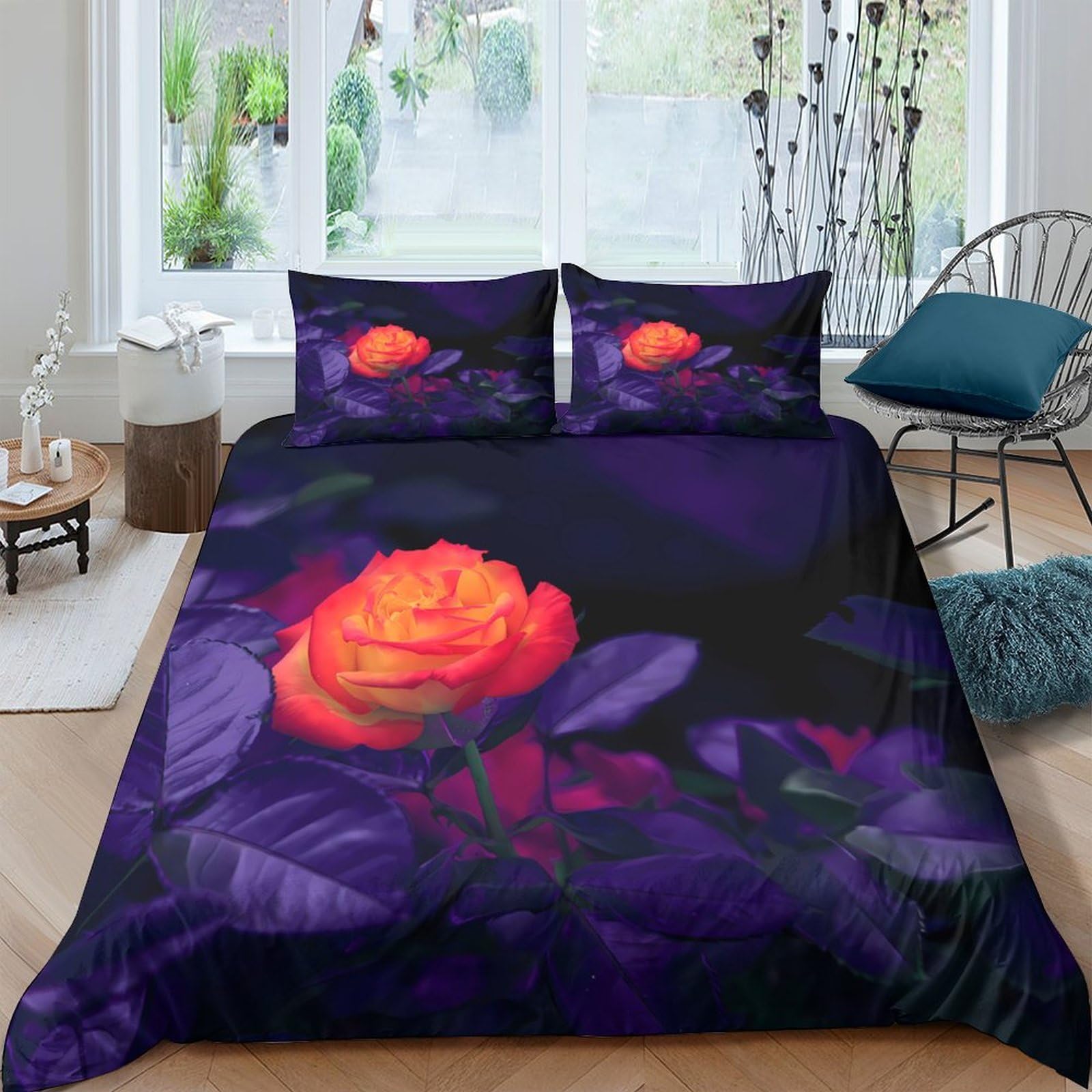 GPLZQXKJNH 3D Printed Nordic Reindeer Christmas Duvet Cover Microfiber Soft Breathable Snowflake Bedding Set with 2 Pillowcases for Bedroom Decor Single（135x200cm）