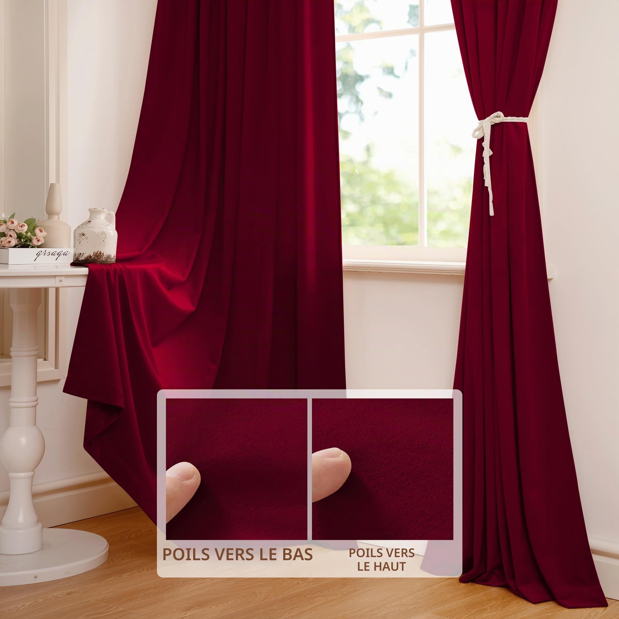 StangH Lot de 2 Panneaux de Rideaux occultants en Velours pour Noël - Rideaux d’intimité très résistants pour la Maison, Salle de théâtre, Salle de cinéma, scène, 132 x 243 cm, Rouge