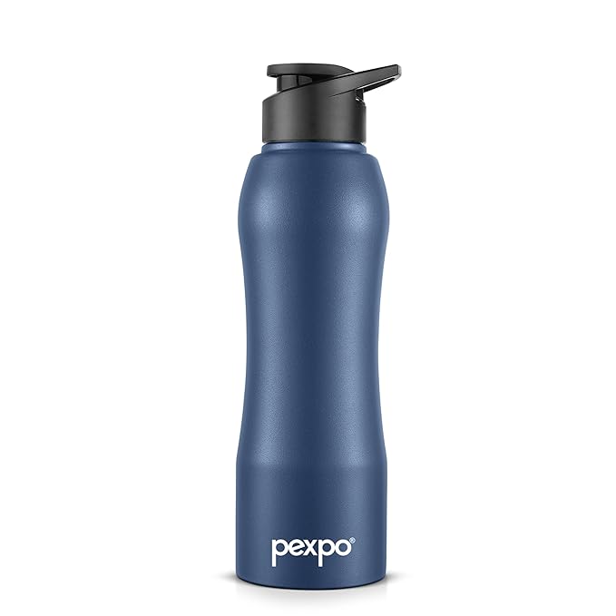 PEXPO Bistro ISI Certified Stainless Steel Fridge Cooling/Sports Sipper Water Bottle 750ml, Denim Blue|Single Walled|Easy Grip | Home, Office, Gym, School, Yoga, Trekking, Men, Women & Kids