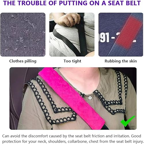 Miniatura 6 de Kewucn 2 almohadillas para cinturón de seguridad de automóvil, suaves y cómodas, fundas de arnés para proteger tu cuello y hombro, accesorios