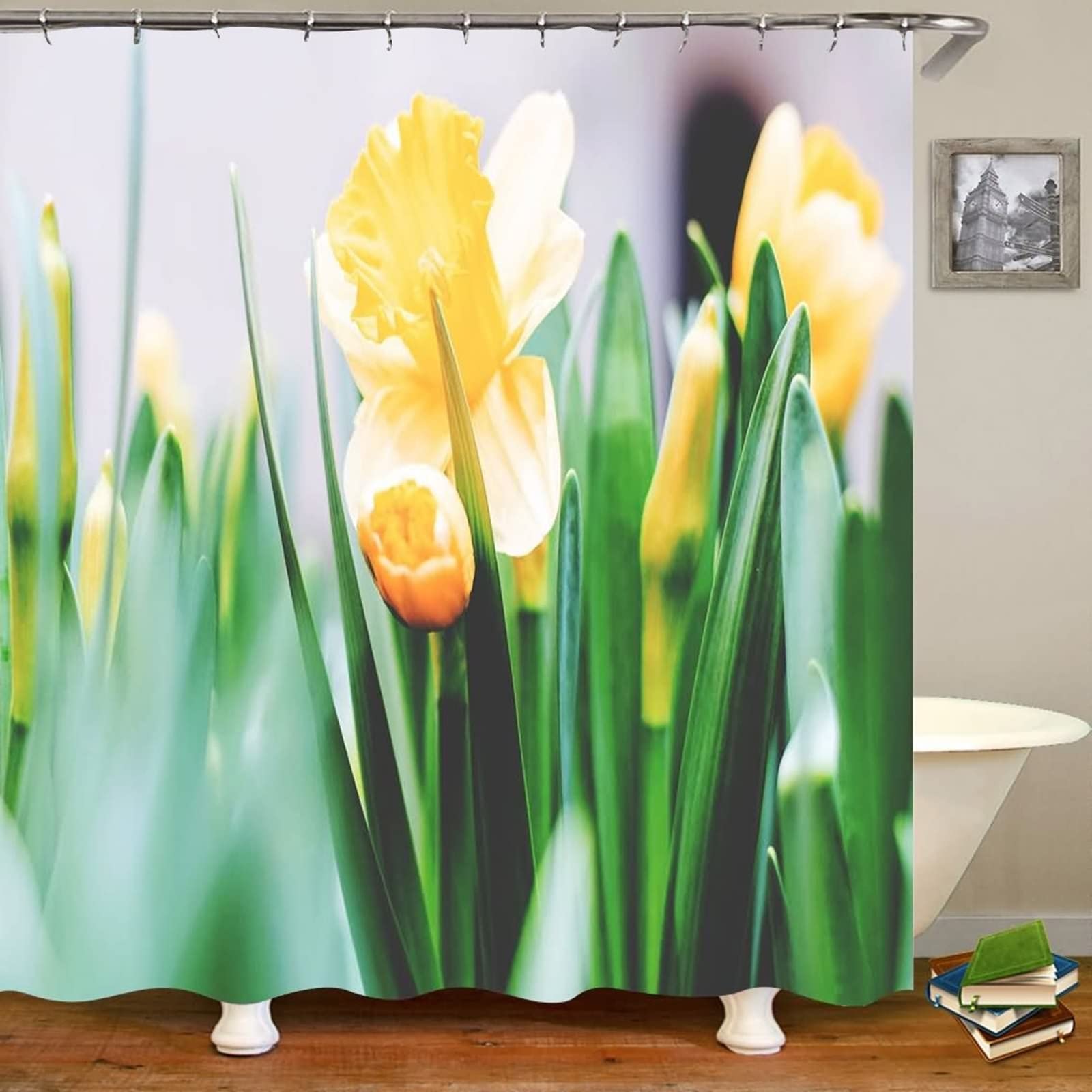 Tenda Doccia 150 x 200, Poliestere Multicolore Fiori Gialli Tenda doccia per bagno vasca da bagno