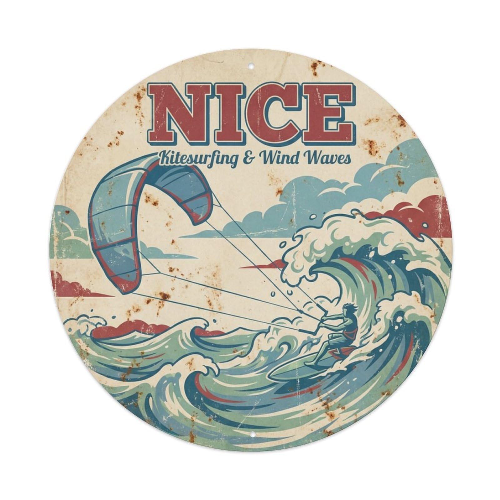 Olhnbad Style Coastal Route Nice Kitesurfing Wind Waves Travel Metal Tin Sign