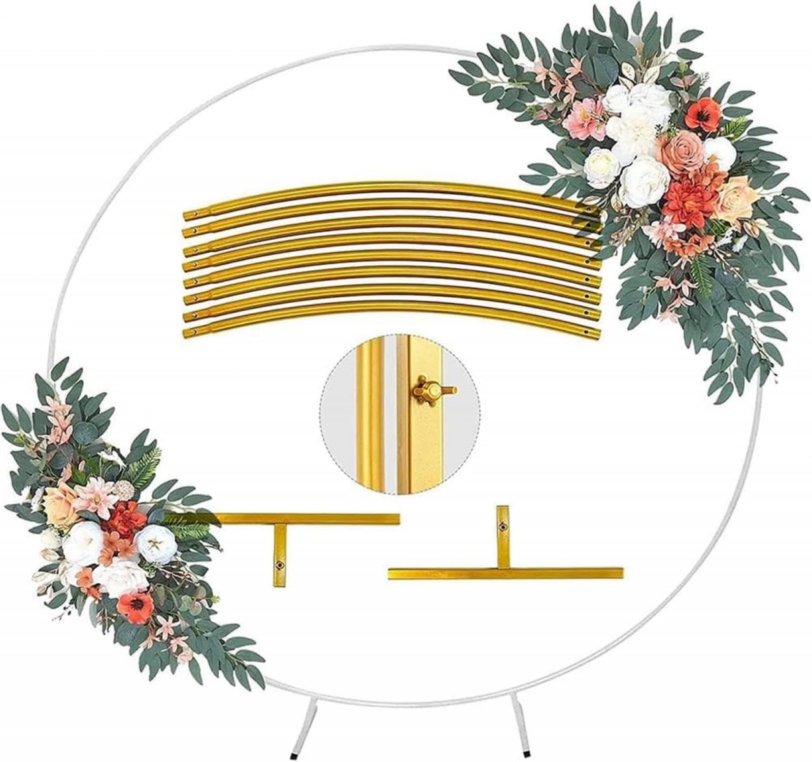Kit d'arche de Ballon Rond, Support de Toile de Fond Rond, Arche de Mariage, Grande Arche de Ballon avec Base, Support de Cadre de Toile de Fond de Cercle en métal-White||1m