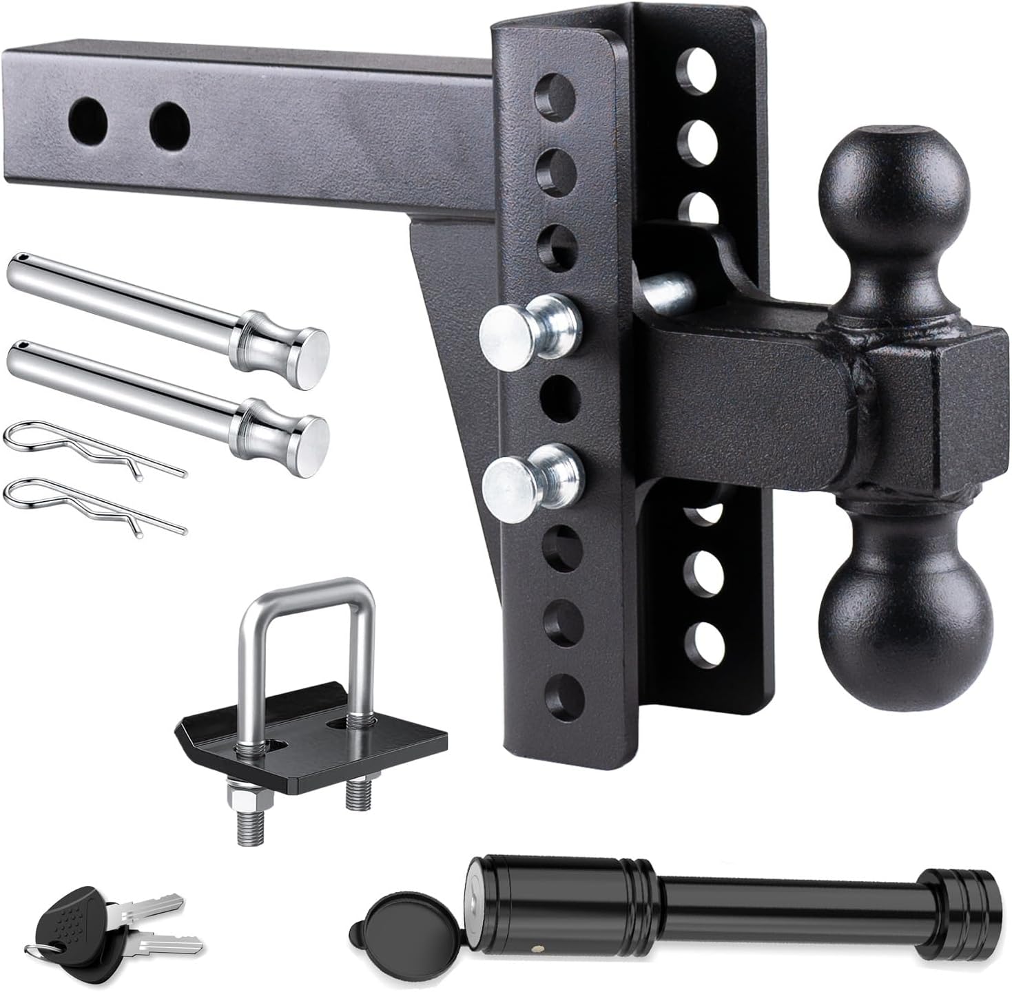 Adjustable Drop Hitch for 2 Inch Receiver, Heavy Duty Towing Hitch with 2" & 2-5/16" Dual Balls, 6" Drop/Rise Ball Mount, 20,000 LBS Max Capacity, Anti Corrosion Powder Coated Finish Matte Black