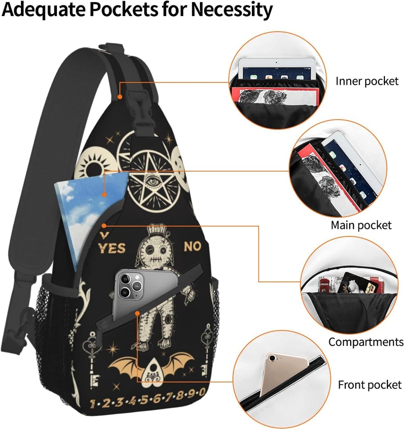 Goth Coffin Horror Gothic Sling Backpack Crossbody Shoulder Bag Travel Hiking Daypack Gifts - Image 4