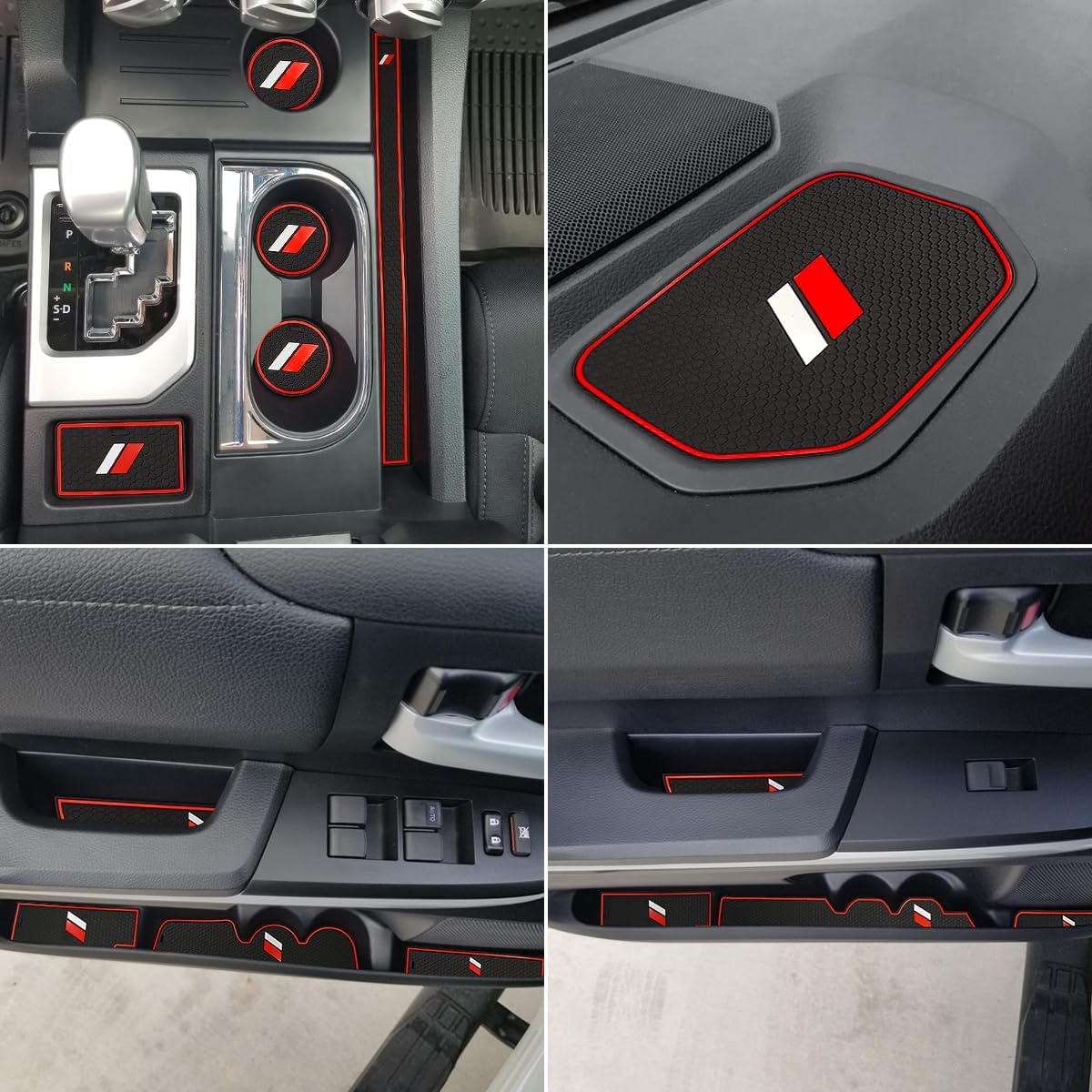 Auovo Anti-dust Mats for Toyota Tundra Accessories TRD Pro 2014-2021 Custom Interior Cup Holder Inserts Center Console Door Liners (Bucket Seat, Crewmax, 23pcs, Red Trim)