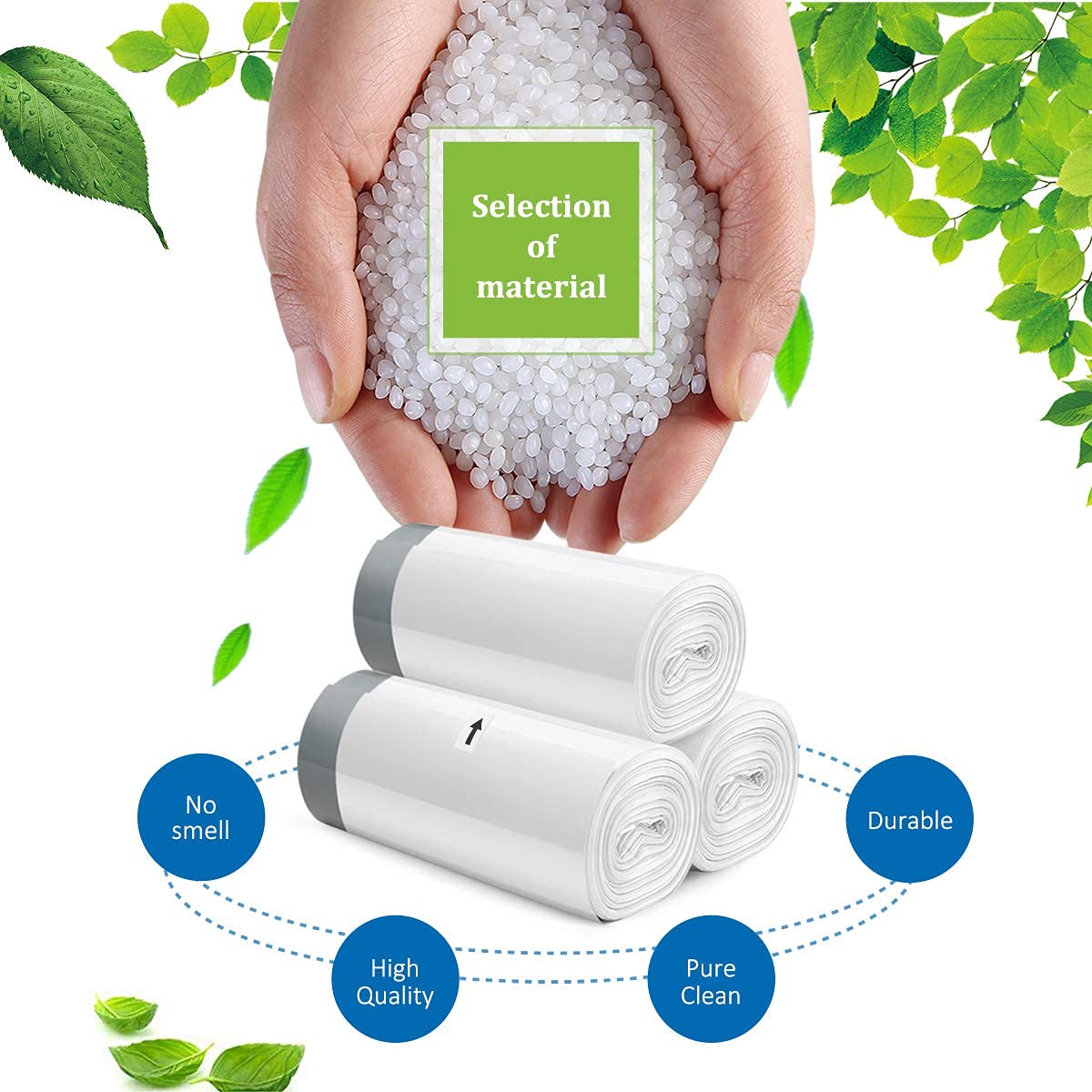 Teivio - Bolsas de basura con cordón fuerte de 3 galones, 220 unidades, bolsas de basura para baño, bolsas de plástico pequeñas para hogar, oficina, cocina, color blanco