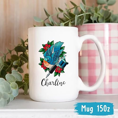 Miniatura 5 de Taza de artista de tatuaje floral, taza de café personalizada para tatuajes, taza de tatuaje personalizada con nombre regalo para amantes del