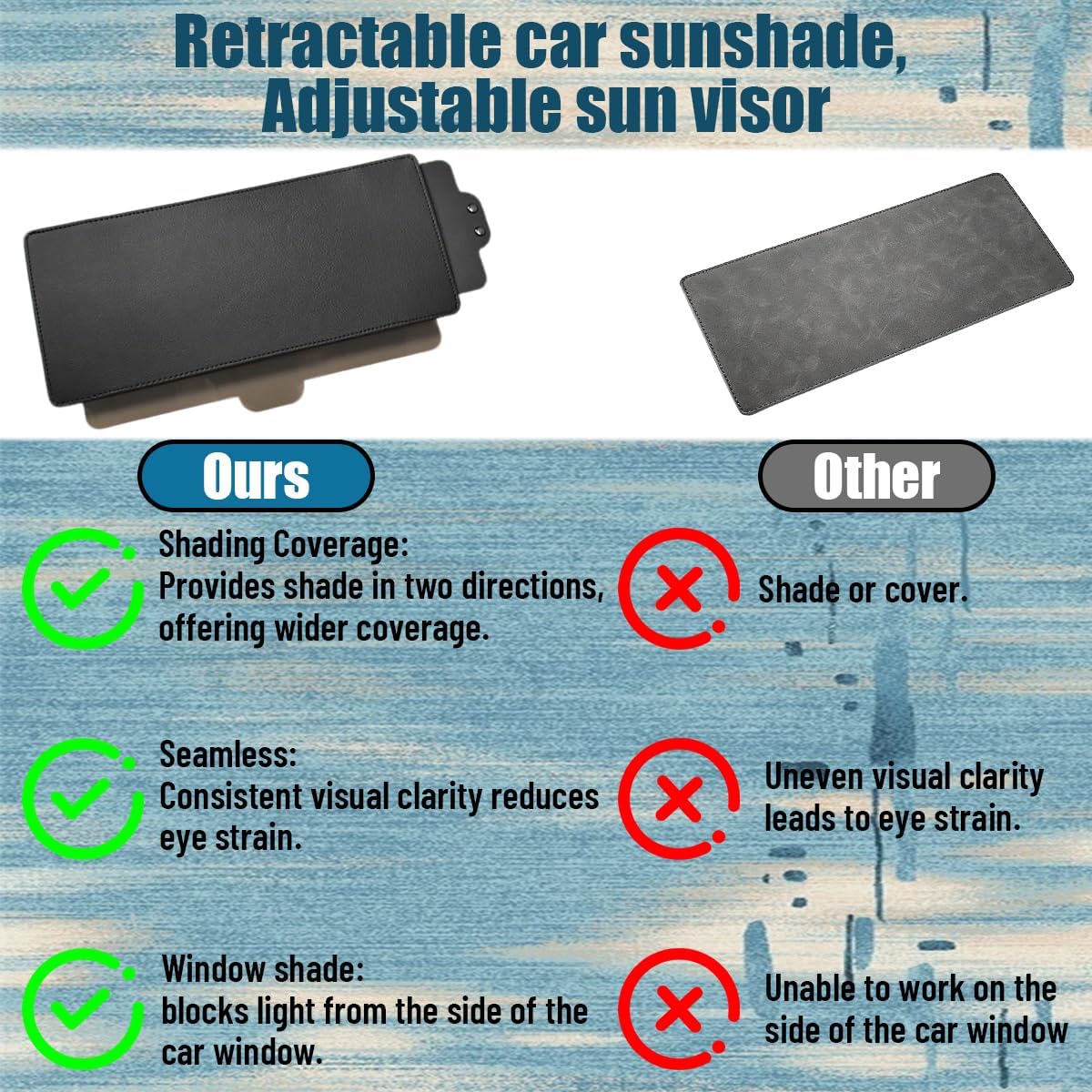 Car Sun Visor Extender, Anti-Glare Adjustable Vehicle Visor Sun Blocker Extension Attachment with PC Lens, Auto Sunvisor Extender Window Shade Blocks UV Sunlight, Universal Fit (Black)