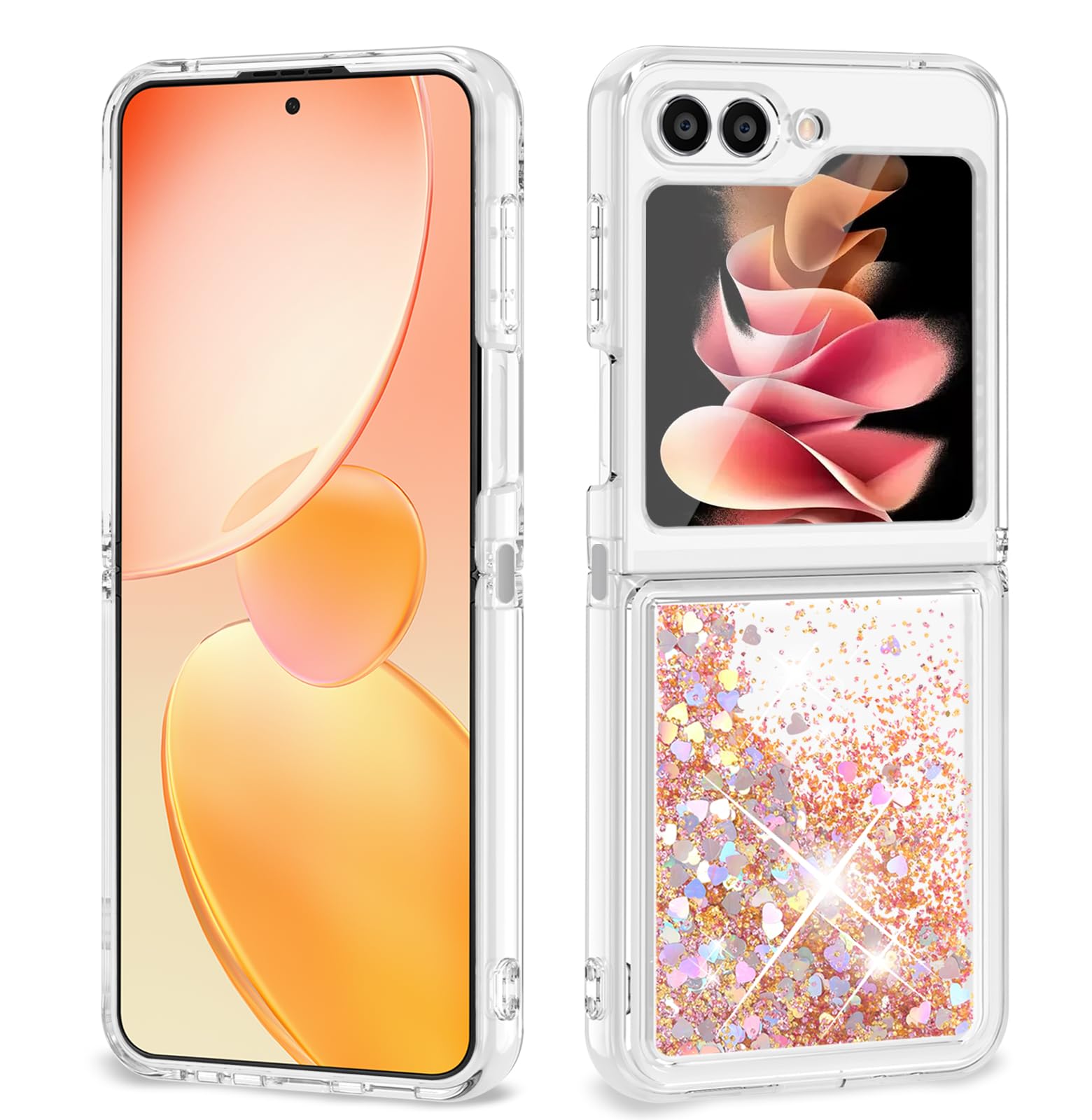 ANSHOW for Samsung Z Flip 5 Case Glitter, Shockproof Clear TPU Liquid Glitter Case, Bling Gold Glitters Case for Samsung Z Flip 5 for Women