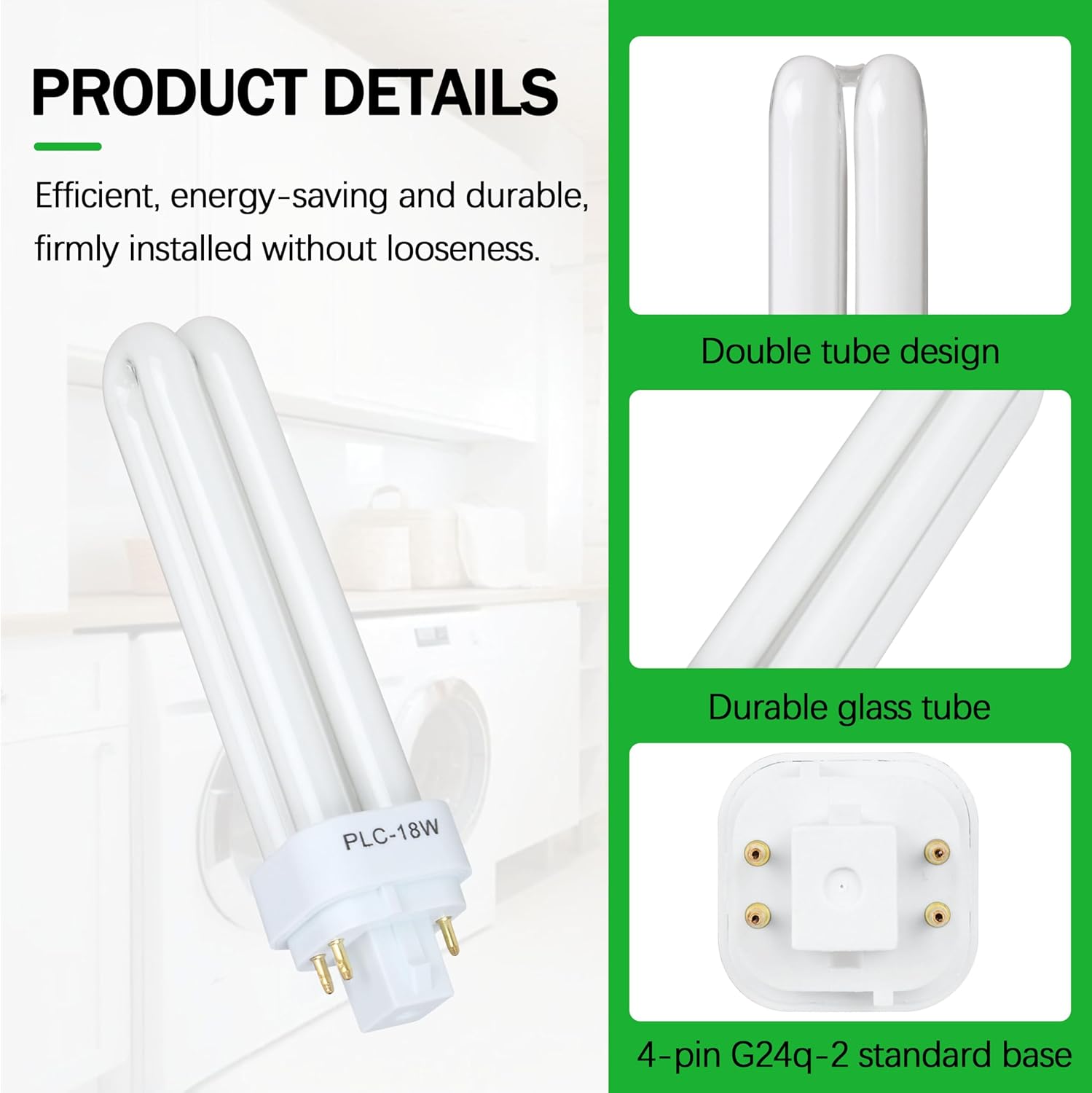 FDS18E35/4 CFL Light Bulbs for Panasonic, 4 Pin G24q-2 Base 18W 3500K Double Tub, Compact Fluorescent Light Bulbs 4Pcs