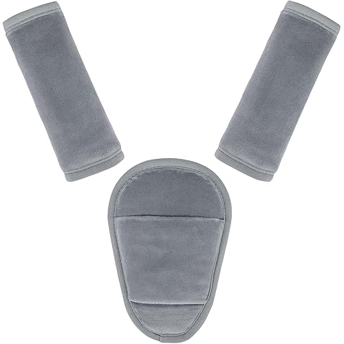 3 Pcs Car Seat Stroller Straps Pads for Baby, Newborn Soft Shoulder Strap and Crotch Covers, Universal Shoulder Straps Pads for Car Seat, Pushchair, High Chair (Grey)