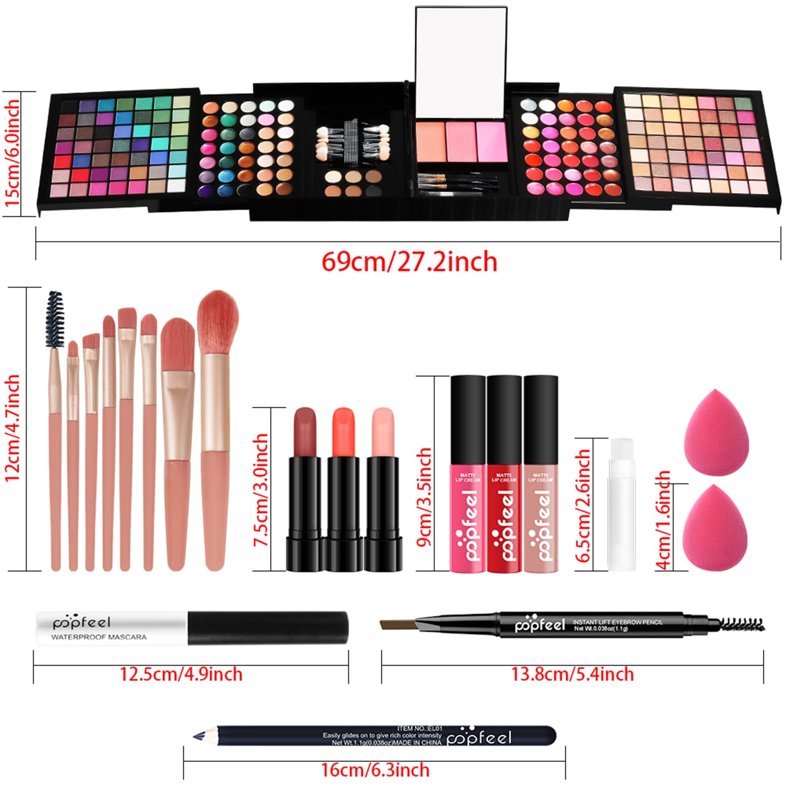 FantasyDay Xmas Make-up Sets Multifunktions Schminkkoffer Mädchen Makeup Geschenkset Kosmetik für Gesicht Augen Lippen - Schminke Kit mit Lidschatten Palette Lippenstift Concealer Puder Rouge Mascara