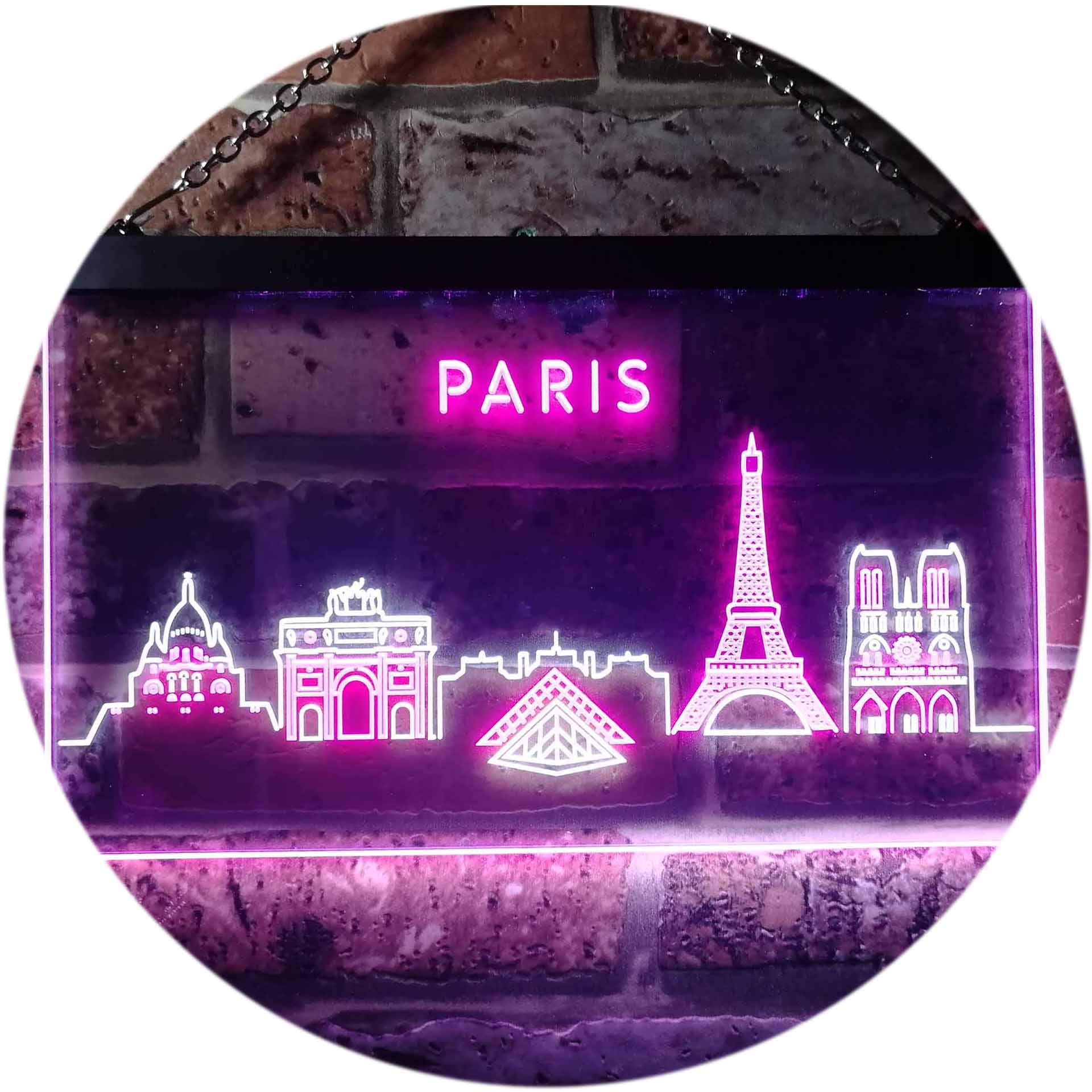 ADVPRO Paris City Skyline Silhouette Dual Color LED Neon Sign White & Purple 400 x 300mm st6s43-i3276-wp — image 1