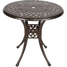 Puluomis 31 Round Cast Aluminum Dining Table, Outdoor Patio Retro Bistro Dining Table with 2 Umbrella Hole