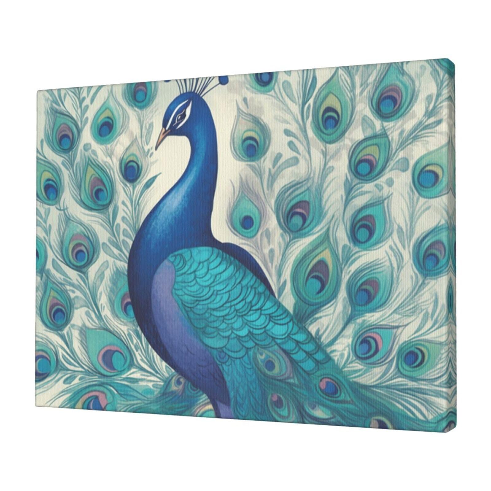 KLOPH Cute Peacock Canvas Wall Art for Living Room 12"x16" Modern Artwork Painting for Bathroom Hanging Canvas Prints Aesthetic Wallart for Bedroom Kitchen Office Wall Decor