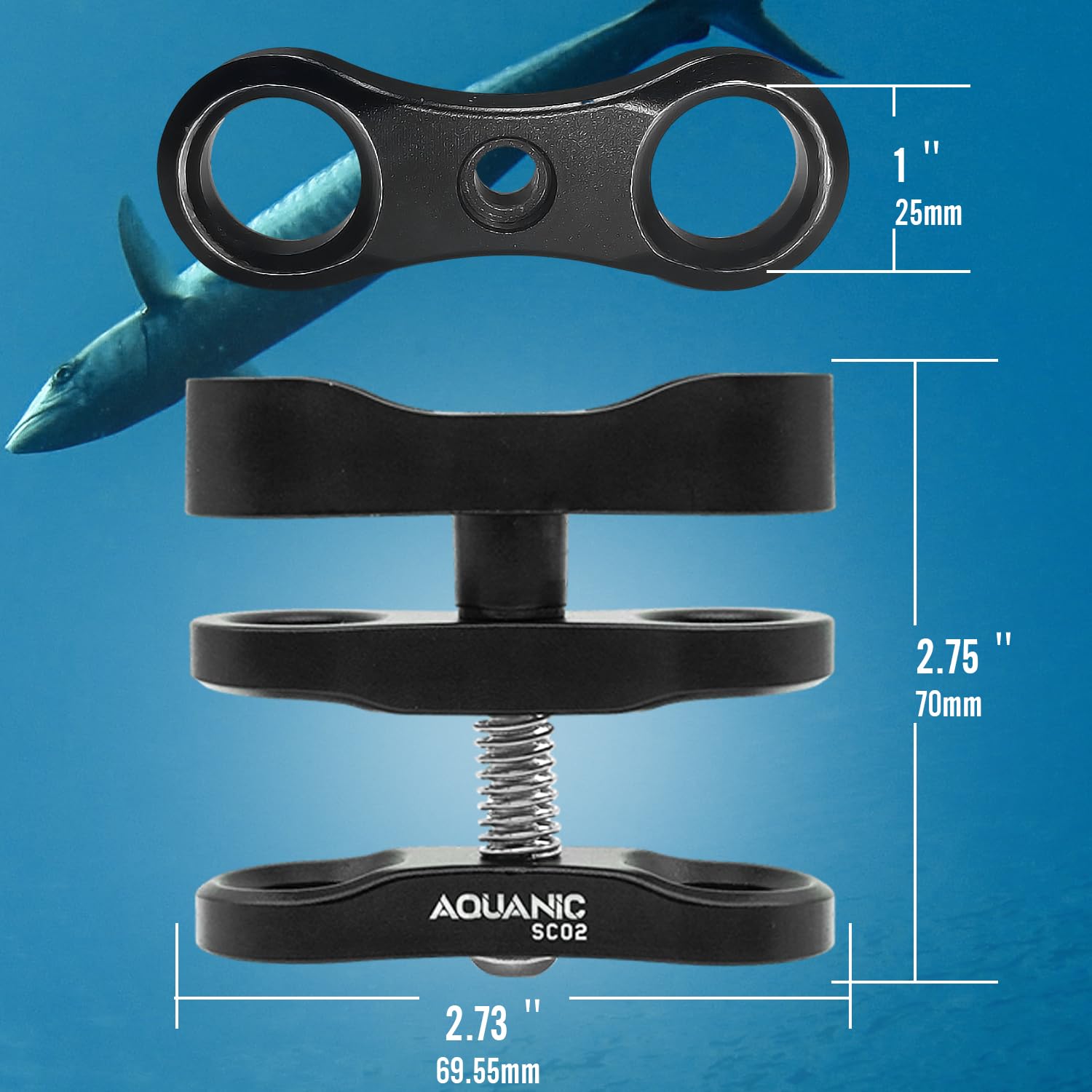 Support de serrage à boule standard de 2,5 cm, support adaptateur à clip à 360° pour système de bras de lampe de plongée sous-marine, système de bras de lampe de poche, appareil photo, appareil photo