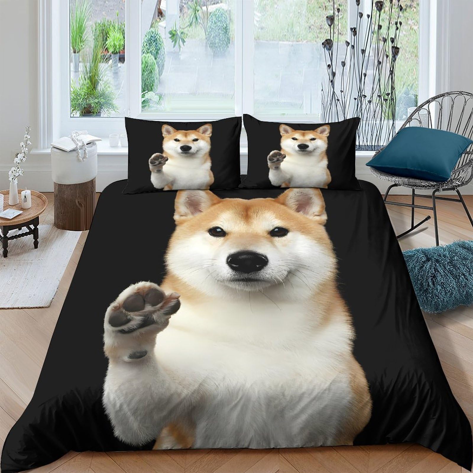 Ctjqhvkz Style-5 3D Printed Shiba Inu Dog Fitted Sheet Microfiber Soft Black Animal Pattern Mattress Cover For Bedroom Decor Single（135X200cm）