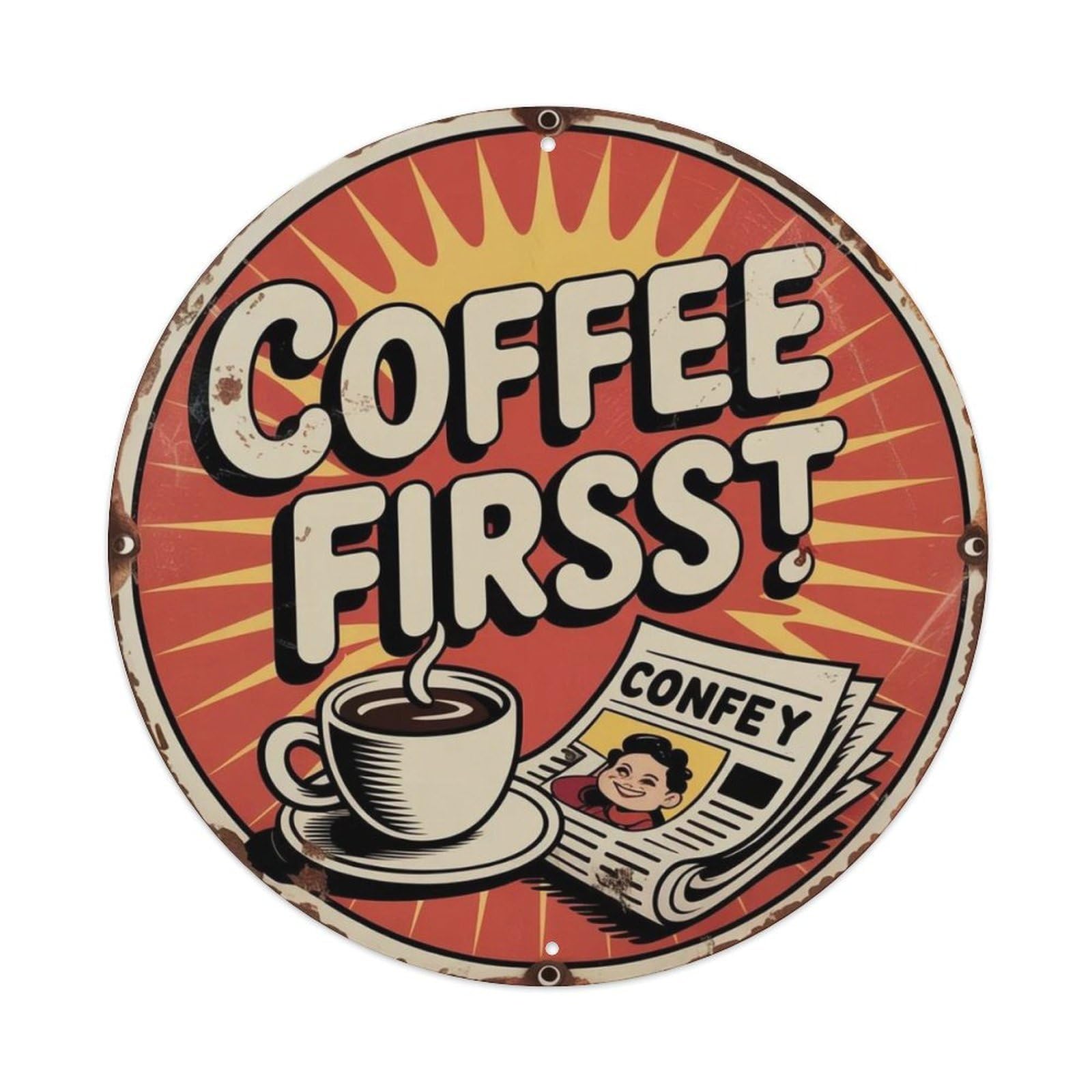 Coffee First Retro Comic Metal Tin Sign Plaque