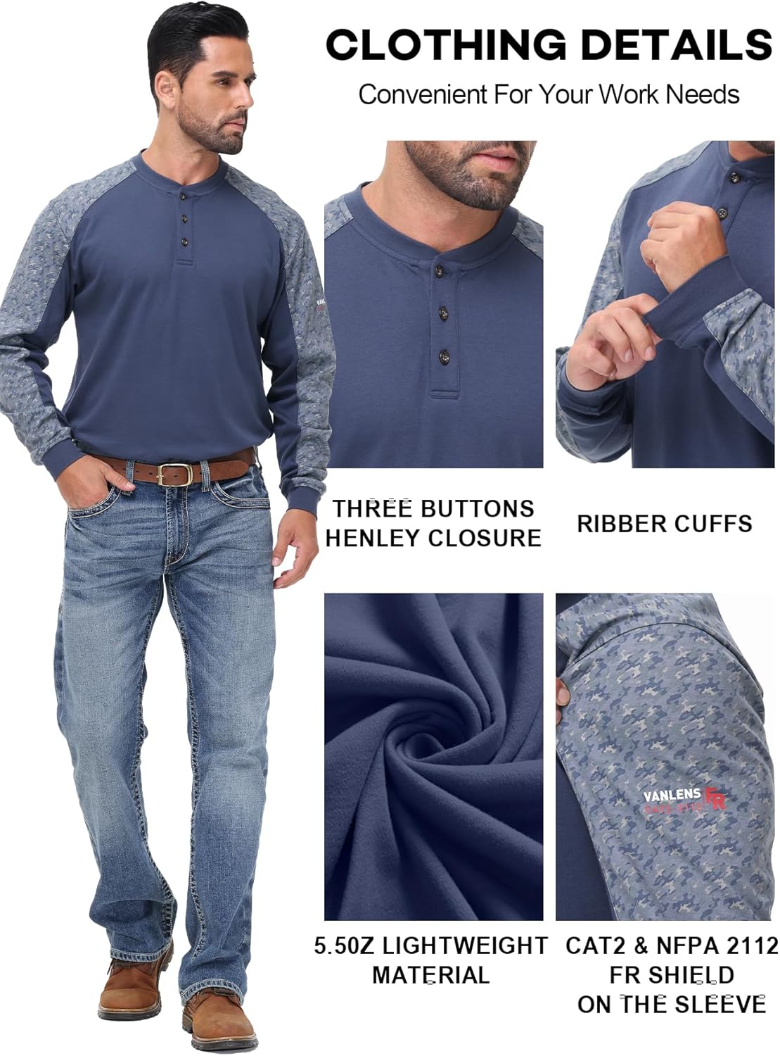 Men's Green Large Regular Fit 5.5oz 100% Cotton Long Sleeve FR Shirt for Work & Outdoor Activities - Image 5