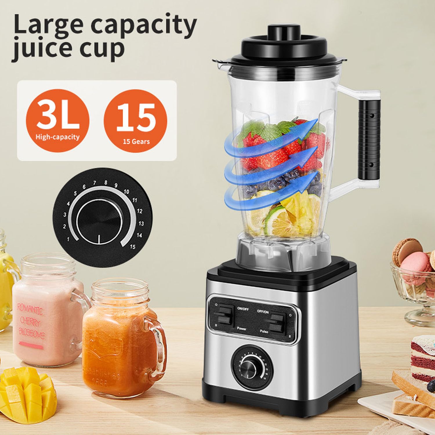 Máquina exprimidora, procesador de alimentos 3 en 1, molinillo de carne silencioso de 6600 W y licuadora de hielo para frutas y verduras, alta salida de jugo, aparato de cocina multifuncional